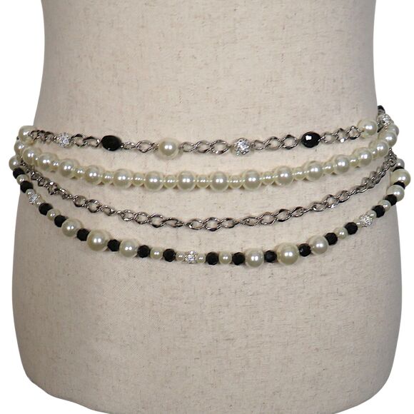 WHBM Faux Pearl CZ Layered Adjustable Chain Belt